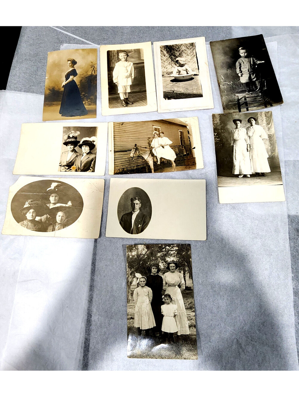 Lot 10 Antique RPPC Postcards 1900s Edwardian Fashion Children Donkey Real Photo